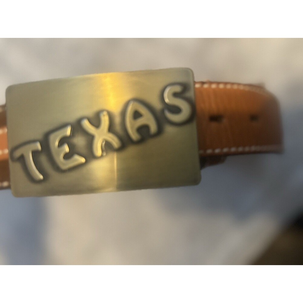 Circle Y Texas Country Solid Brass Buckle Gold Brown Belt Sz 30 - Picture 2 of 10